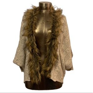 Open Knit Faux Fur Dolman Sleeve Cardigan